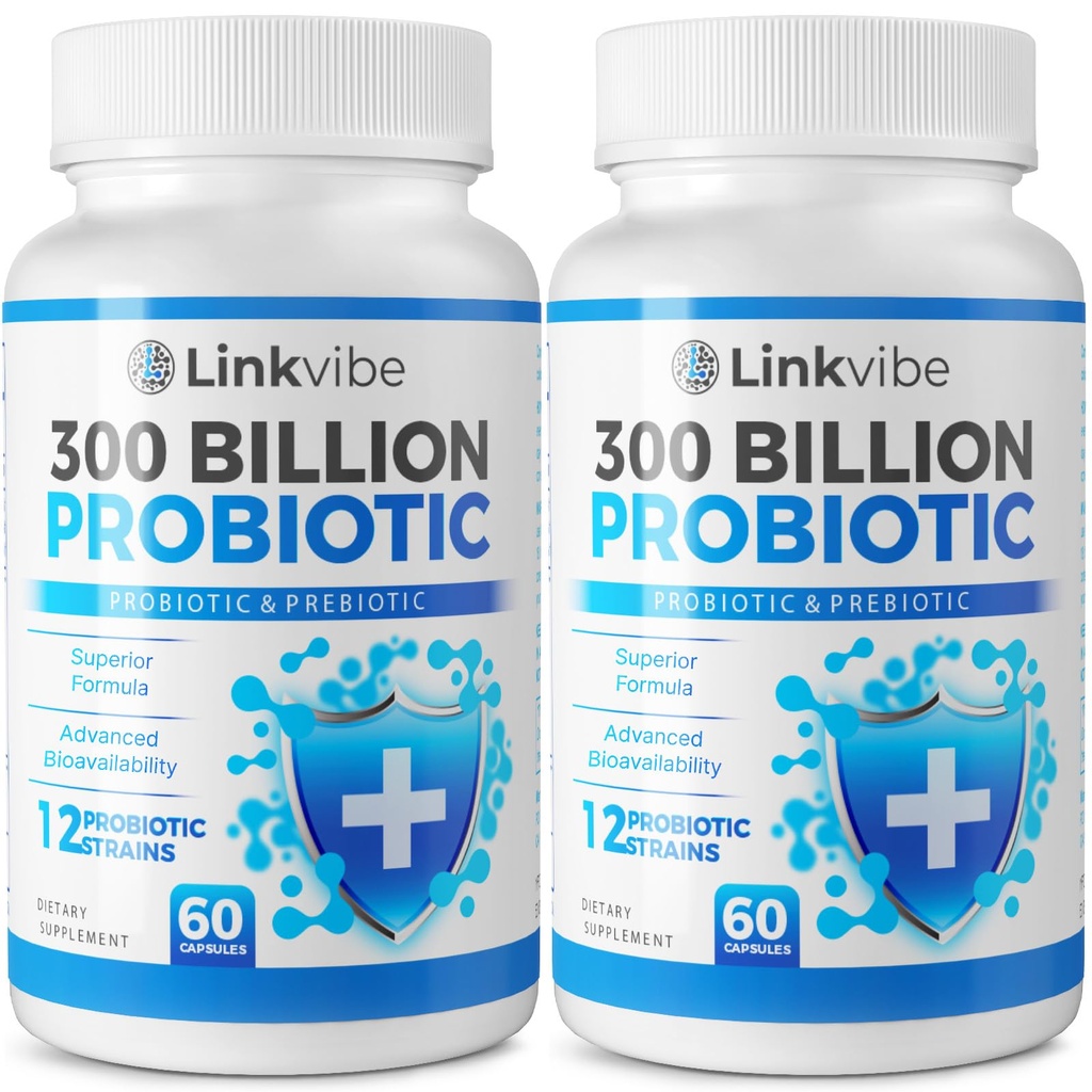 Probiotik 300 milijard CFU - 12 sevov z organskimi prebiotiki za prebavne in črevesne, Imunske, napihnjeno zdravje - probiotiki za ženske in moške - Daily Daily Dairy Free, Rokavice Stable - 120 Counts
