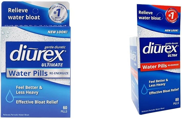 Diurex Ultimate 60 Count & Ultra 80 Count Water Pills Bundle - Največja moč Diuretik za hitro Bloat Relief