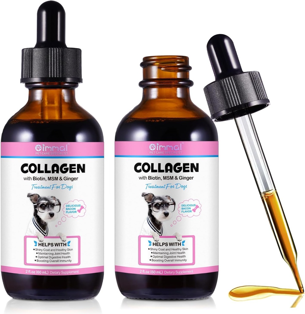 Kolagen za pse, tekoče kapljice za pse z biotinom, MSM & Ginger Digestive & Immuniteta Podpora, Srbečica Relief, koža & Coat in skupno zdravje, Dog dodatek 60ml-2pcs