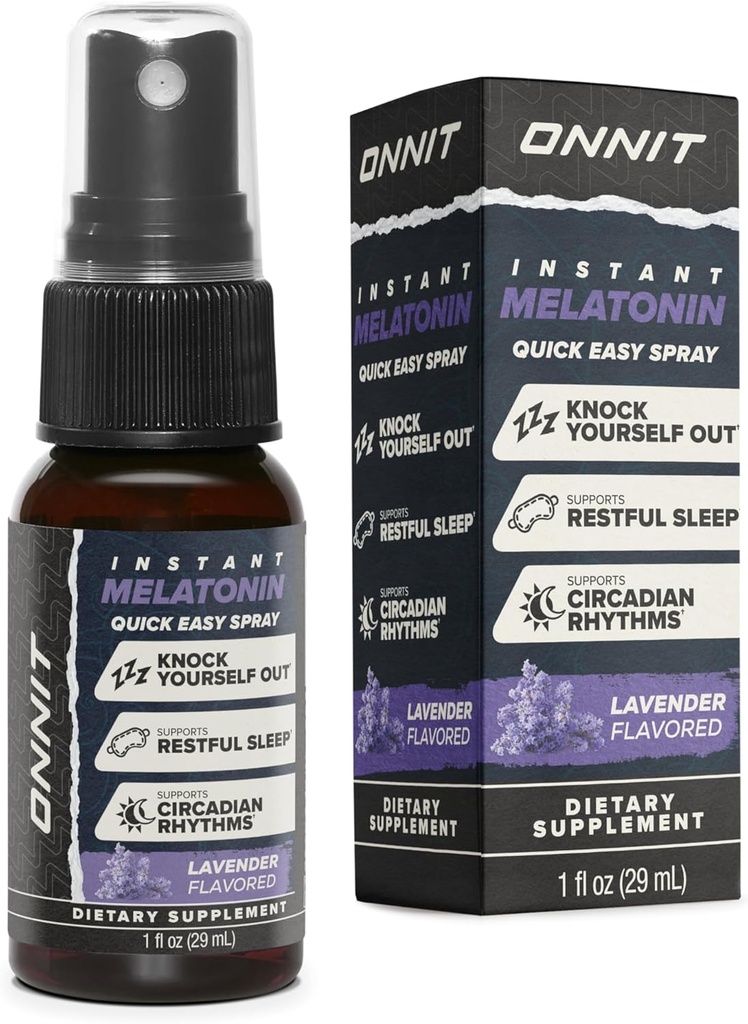 ONNIT Melatonin Support Support Spray, IGENTM Non-GMO Tested, sivkasta aroma, Podpora za spanje za odrasle, 3mg melatonin na Spray, 1 fl oz