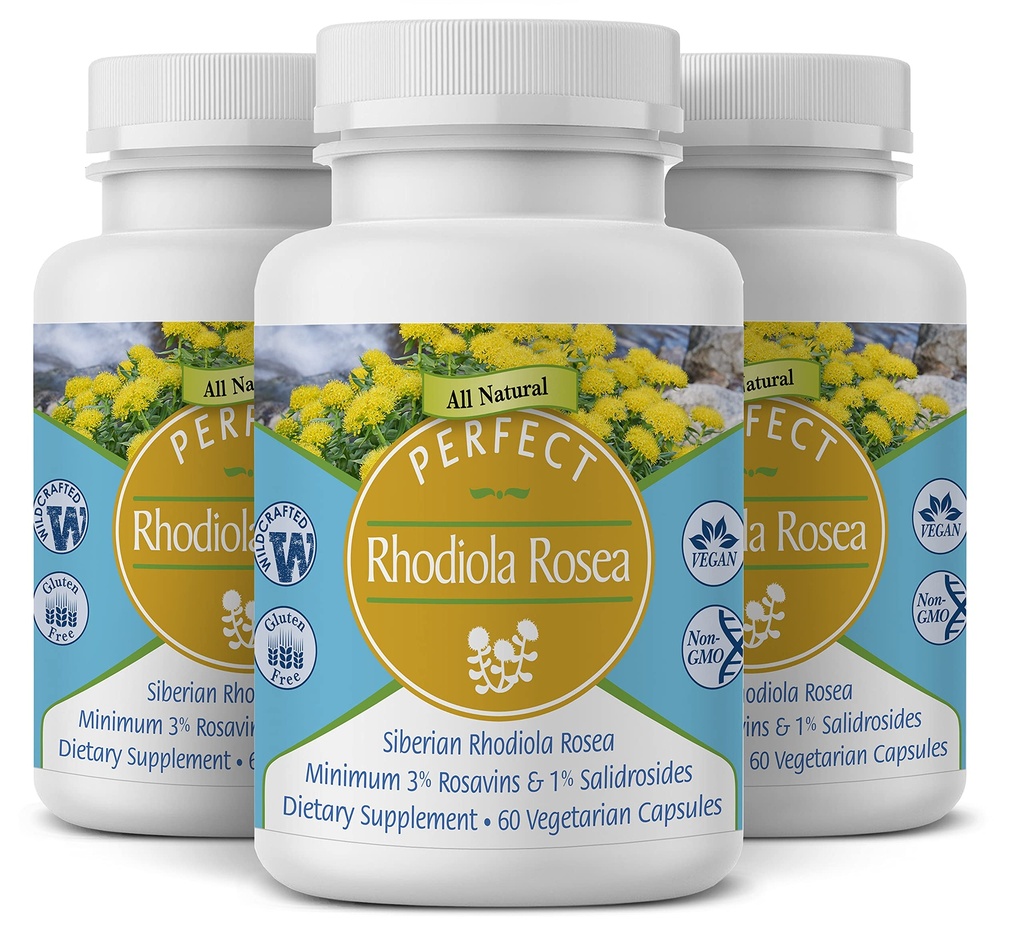 Perfect Supplements – Perfect Rhodiola Rosea – 60 Kapsule – Natural Adaptogen dodatek – Poveča energijo – boljši fokus – 3 Pack
