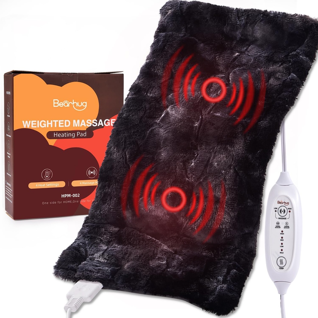 Bearhug električni ogrevalni pad, 12”×24” Težani ogrevalni pad, 4 Masažni načini in ravni toplote