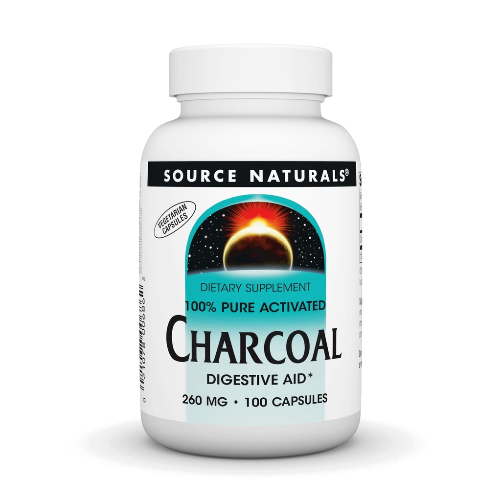 Vir Naturals Charcoal - 100% Čisto aktivirana, prebavna pomoč - 100 kapsul