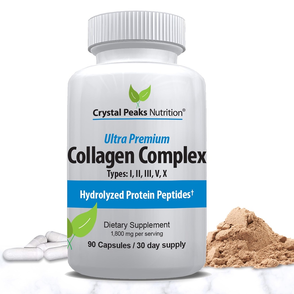 Kolagen tablete Peptide - vrste I, II, III, V, X - anti-Aging - Premium kolagen dopolnila & tablete kolagen - hidrolizirane proteinske tablete za ženske in moške 1800 mg za mladostno kožo