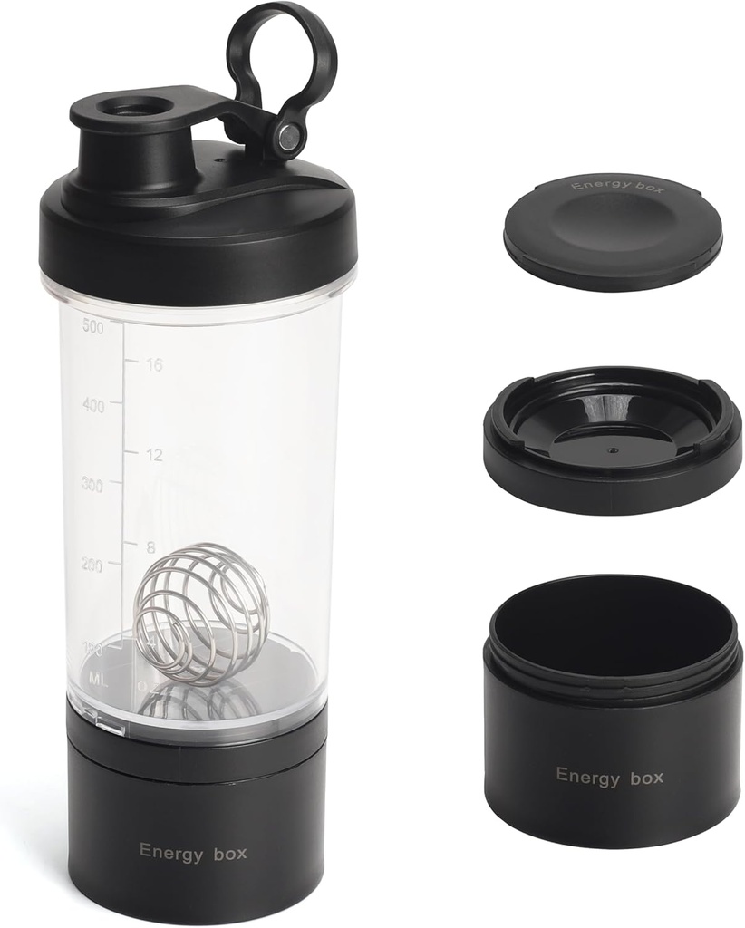 Blender Protein Shaker Tritan Steklenica s tabletami / Powder shranjevanje Container za Beljakovine Shakes-pred vadbo steklenica-Mixer Cup-Gym Sport Voda steklenica z žico Whisk kroglice črna