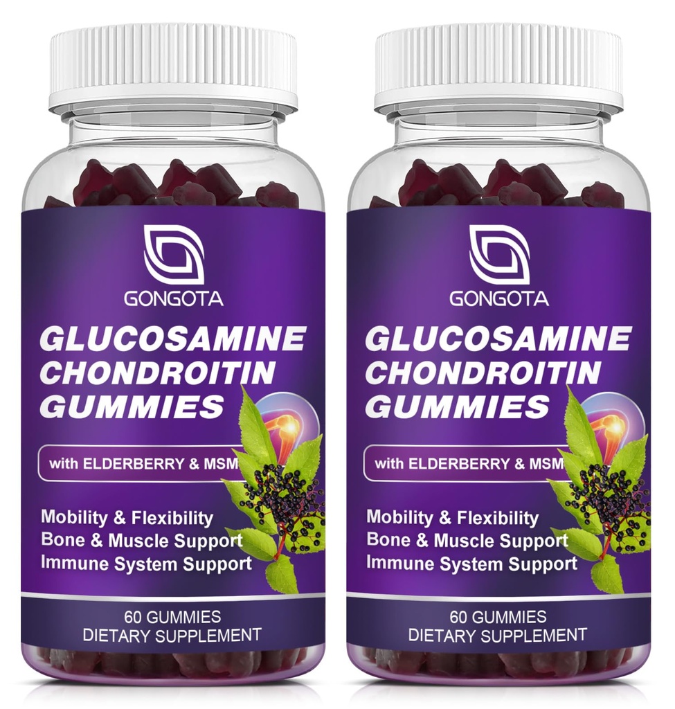Glukozamin Chondroitin Gumies - 2-pak, dodatna moč 1500mg glukozamin z MSM & Elderberry, podpora prilagodljivosti, najboljša kartilacija in imunosubvent dodatek za moške in ženske - 120 štetje