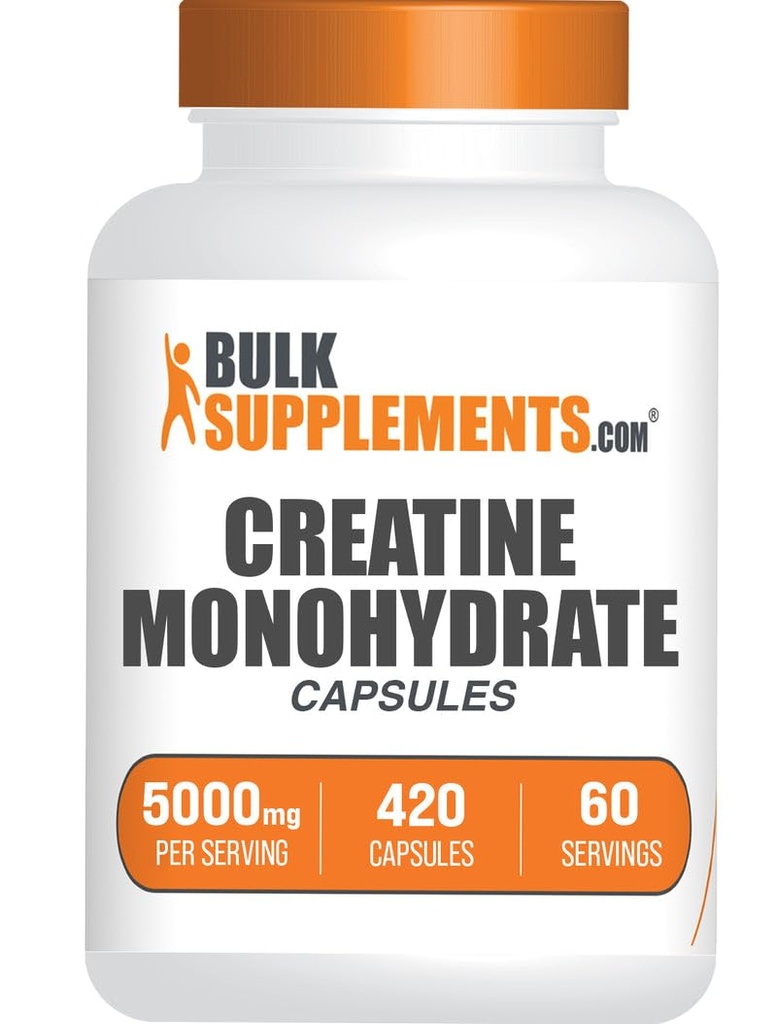 BulkSupplements.com Kapsule kreatin monohidrat - mikronizirane tablete kreatina - brez glutena, 7 kapsul na serviranje (5000mg), 420 (paket po 1)