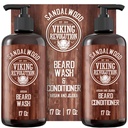 Viking Revolution Beard Wash & Beard Conditioner Garnitura z argan & Jojoba Oils - Mehkužci in krepi - Naravni sandalwood Scent - Beard Shampoo z Beard Oil (17 oz)