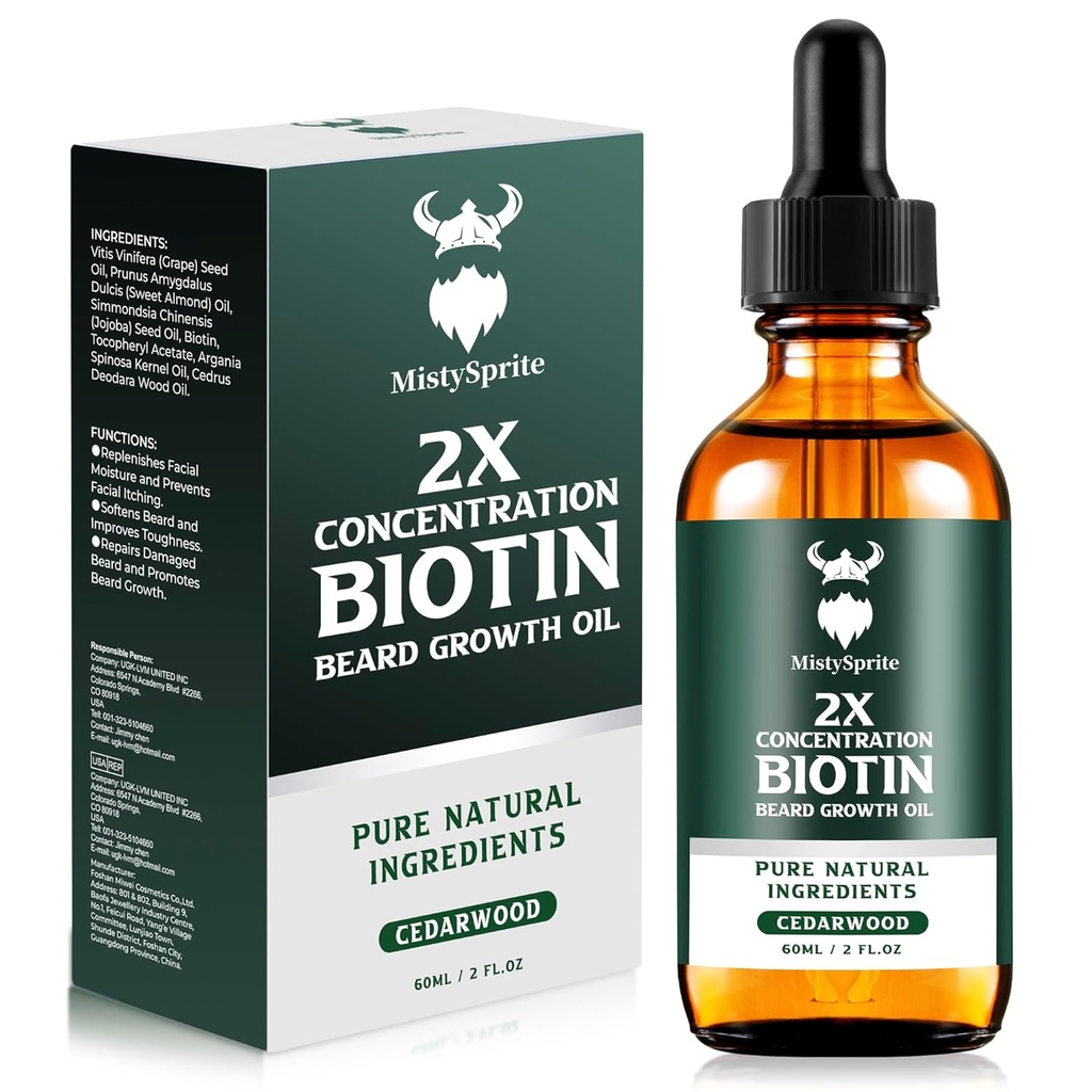 Bradavičasto olje za rast - 2X Koncentracija Biotin Beard Oil za moške (2 oz) - Naravni moški Beard Oil z arganovim oljem, Jojobino olje in vitamini, Bradavičarka Mehčalec rasti, Vlažilec (Cedarwood)
