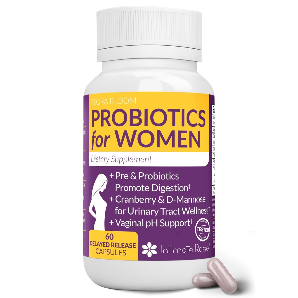 Popolni vaginalni probiotiki za ženske - w/vgrajene brusnice, D-mannoza za spodbujanje sečilnega trakta, mehurja, Gut & Vaginal Health - pH ravnovesje za ženske - podpora UTI, BV, YI - 60 veganskih kapsul