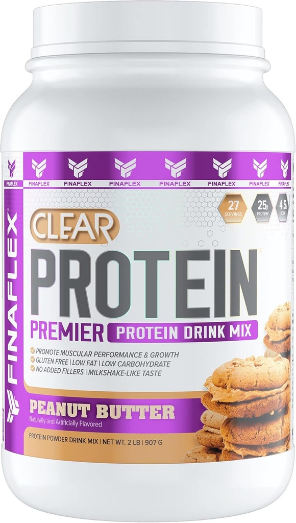FINAFLEX Clear Protein, Peanut Butter - 2 lb - spodbuja mišično zmogljivost in rast - Mlečni shake- like okus - Nizka vsebnost ogljikovih hidratov, nizka vsebnost maščob in gluten brezplačno - 27 Servisi
