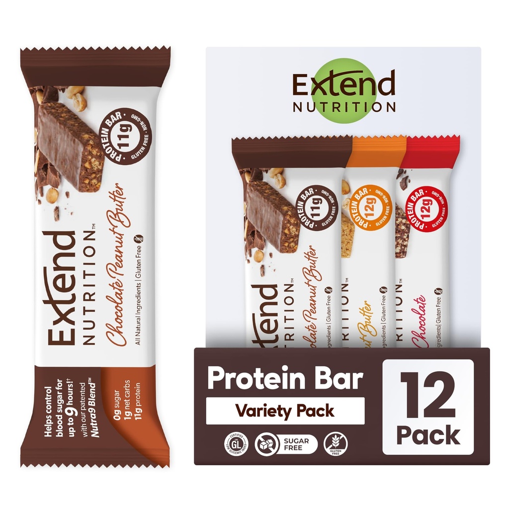 Extended Sugar Free Protein Bars, Perfect Diabetic prigrizki, visoke beljakovine in vlaknine, Lakota nadzor in stabilno energijo, nizka Carb, Keto prijazno (12 Count, Variety Pack)