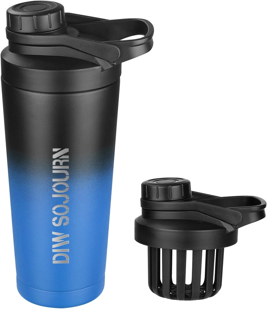 DIW 24 oz Shaker steklenica, nerjaveče jeklo Mix steklenica z brez šuma oblikovanje,Izolirana kovinska Shaker pokal za mešanice beljakovin in pred vadbo,Gym Cup Shaker(Black&Blue)