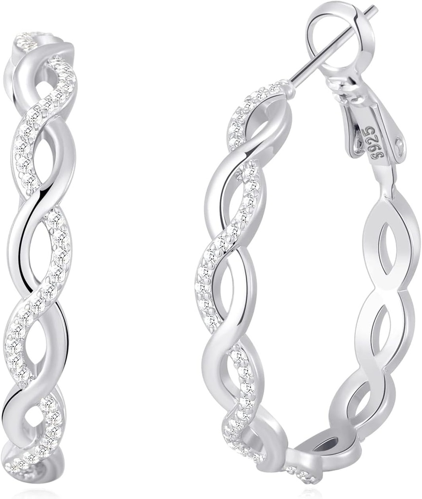 Senteria 925 Sterling srebrni uhani Hoops za ženske lahkih navitih Hoop uhani z kubično cirkonijo hipoalergeni Hoops uhani (20/30/40/50/60MM)
