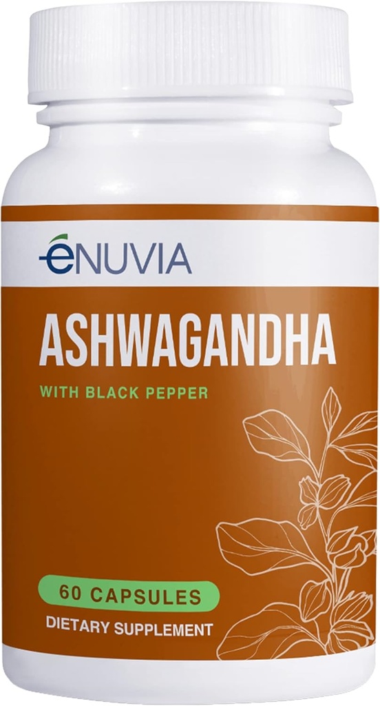 Ashwagandha Supplement - Naravna pomoč in Stamina Podpora za lažje napenjanje 60 Kapsule Čista korenina s črnim poprom Izvleček za izboljšano absorpcijo Vegan, Izdelano v ZDA