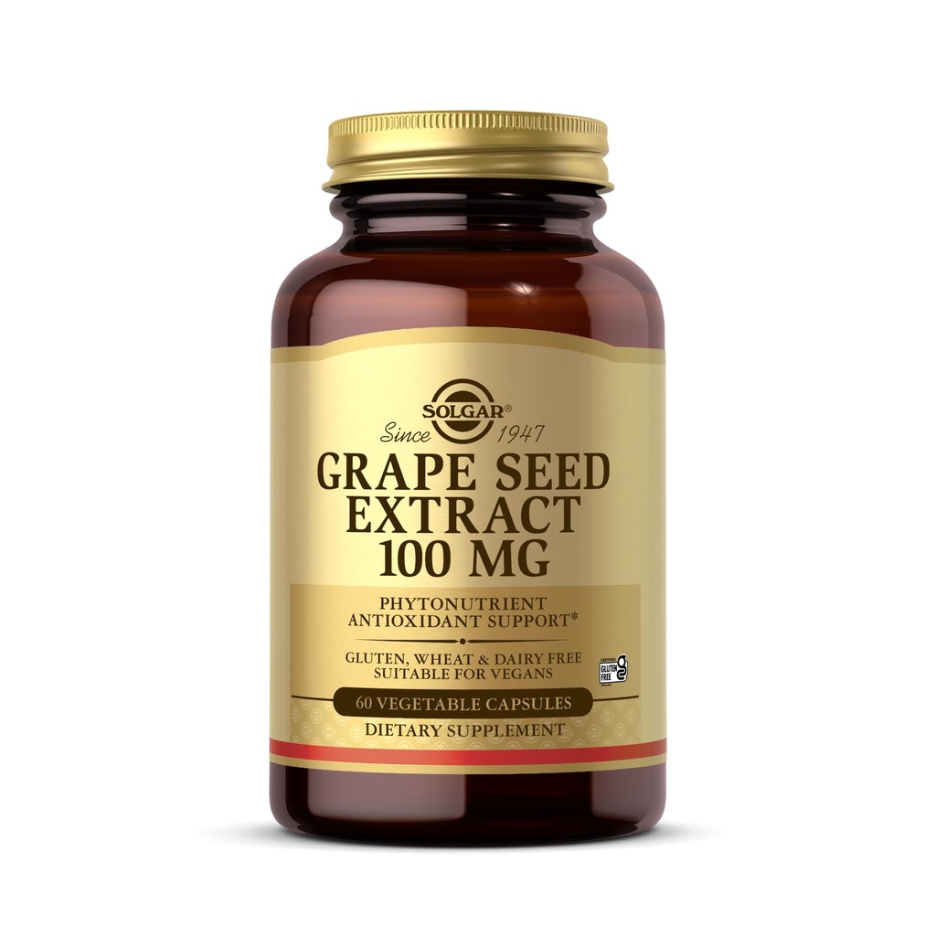 Izvleček Solgar grozdnih semen 100 mg, 60 Zelenjavnih kapsul - Phytonutrient Antioksidant Podpora - Vegan, Gluten brez, Mlečni brezplačno - 60 Serving