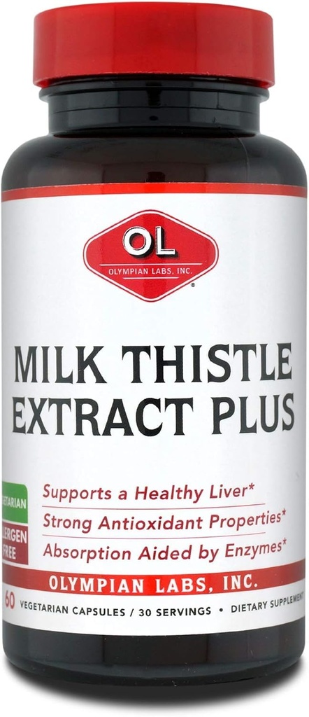 Olympian Labs Milk Thistle Extract Plus Encimi, Antioksidanti, Podpiranje zdravja jeter, 60 Vegetarian Caps