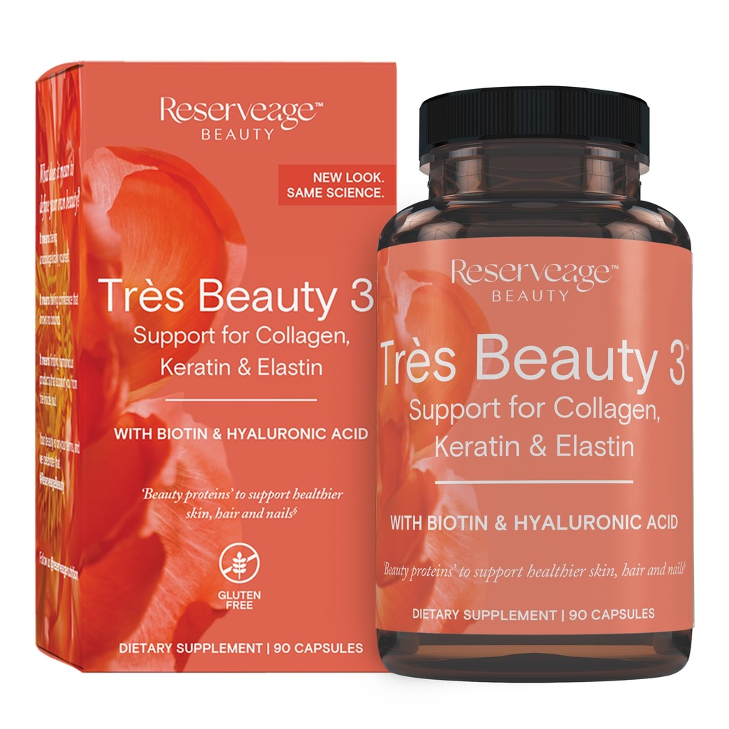 Rezerva Prehrana - Tres Beauty 3 - dodatek za rast las, nego kože in nohte - Kolagen dopolnilo s Keratin & Biotin - Gluten Free - 90 Kapsule (30 Serving)