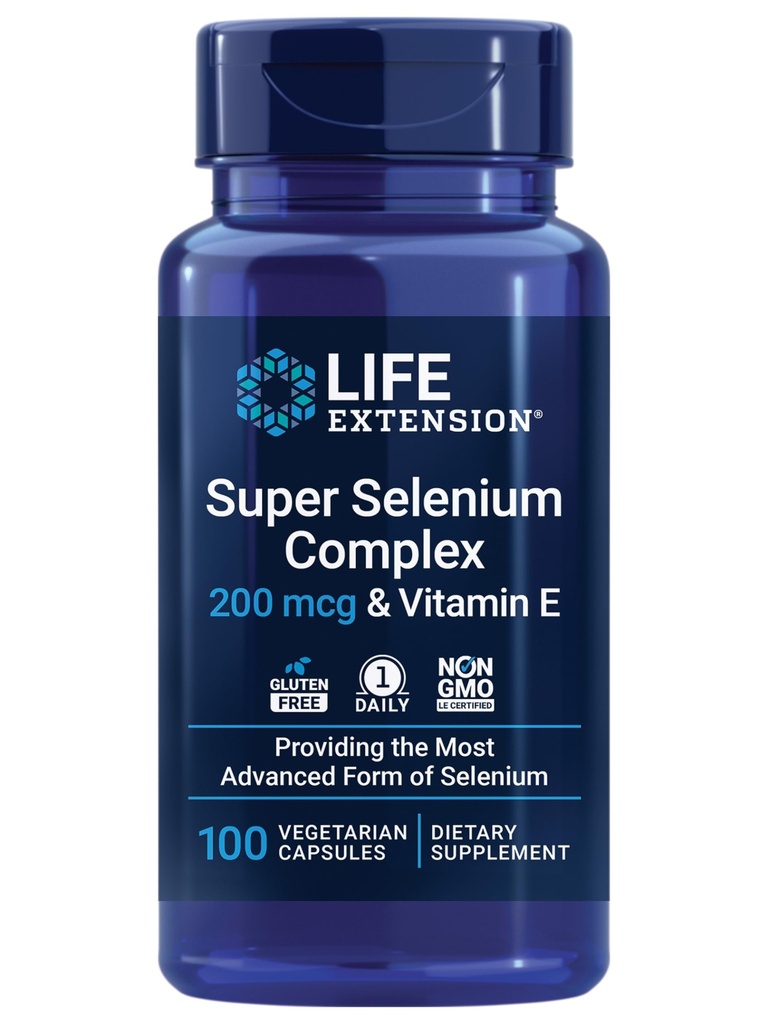 Life Extension Super Selen Complex, 200 mcg – 3 oblike selena, vitamin E – celično zdravje in dolgoživost – Gluten-free, Non-GMO, Vegetarian, 1 na dan – 100 kapsul