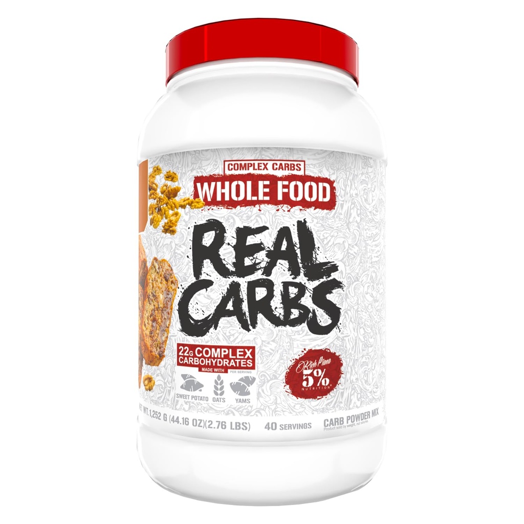 5% Nutrition Rich Piana Real Carbs z Real Food Complex Carb Powder, Dolgotrajna nizka Glycemic Energija za predworkout/Post-Workout Recovery Meal, 2.7 Lb, 40 Serving (Banana Nut Bread)