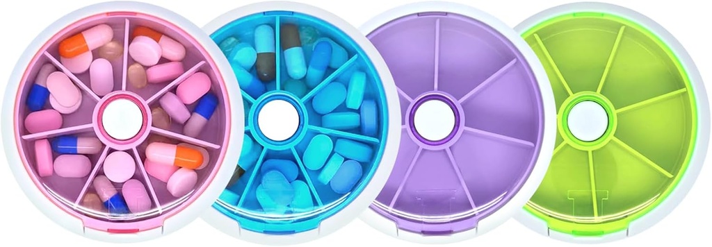 Tablete Organizator potovalne tablete Primer za Purse Prenosne tablete Box okrogle tedenske tablete Zabojnik tablet za vitamin ribje olje tablete Dopolnila (4PCS)