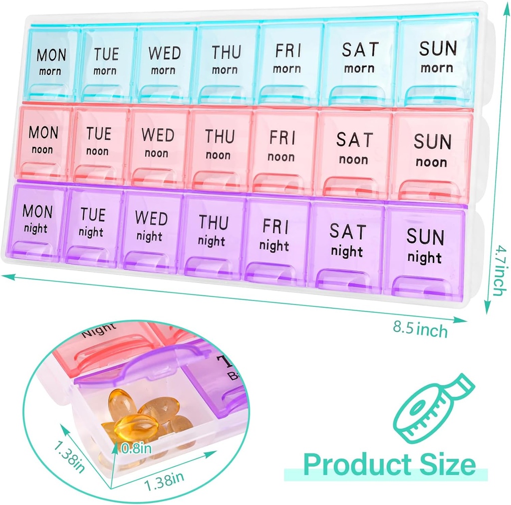 Organizator velike tedenske tablete 3 krat na dan, primeri tablete Travel ,Moistrure-Proof 7 dan tablete Contaner, Prenos za tablete Vitamin ribje olje dopolnila,Medicine Organizator(2Pack)