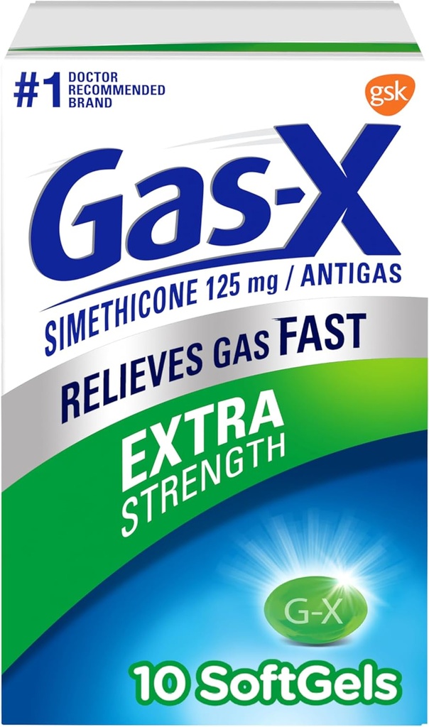 Gas-X Extra Strength Plin Relief Softgels s Simeticone 125 mg - 10 Število