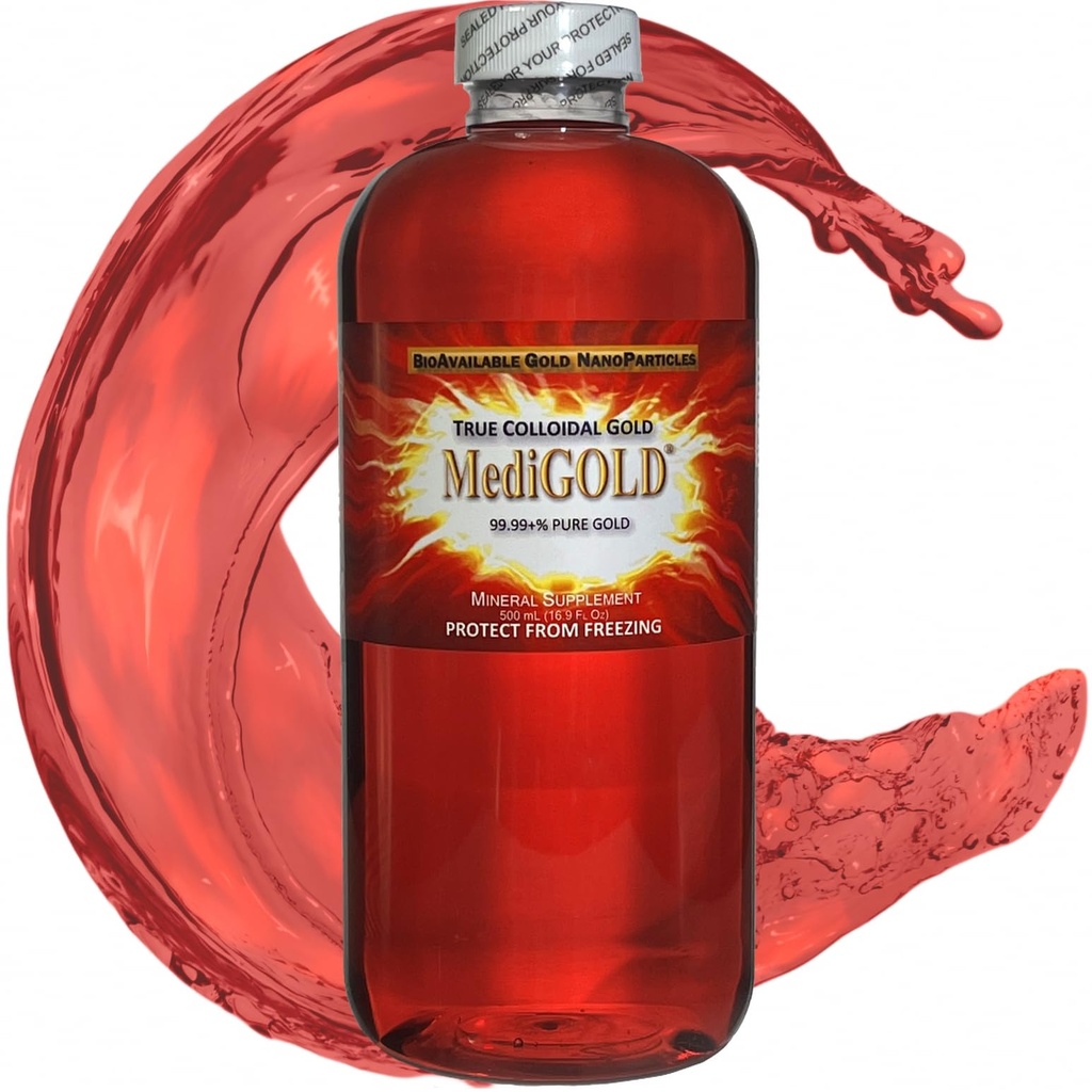 MediGOLD® True Coloidal Gold AuNP Nutritional dodatek - 500 ml v Jasno plastično steklenico