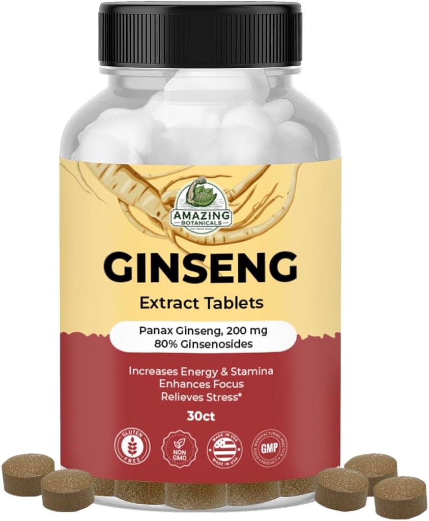 Neverjetni botanični Panax Ginseng Extract tablete - 200mg Zelo močan 80% ginsenozidi za energijo & sprostitev - Naravni zeliščni dodatek za Cognitive Booster - 30 tablet