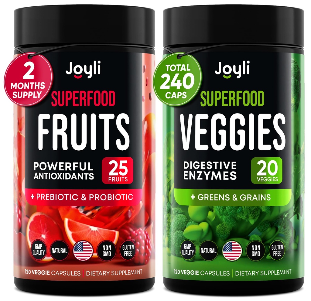 Dodatki za sadje in zelenjavo - Visoko vlaknine dodatek za imuniteto, Gut & Energy - Super rdeči in super zeleni dodatki z Marshmallow Root - 240 rdeče in super zelene v prahu Superfood kapsule