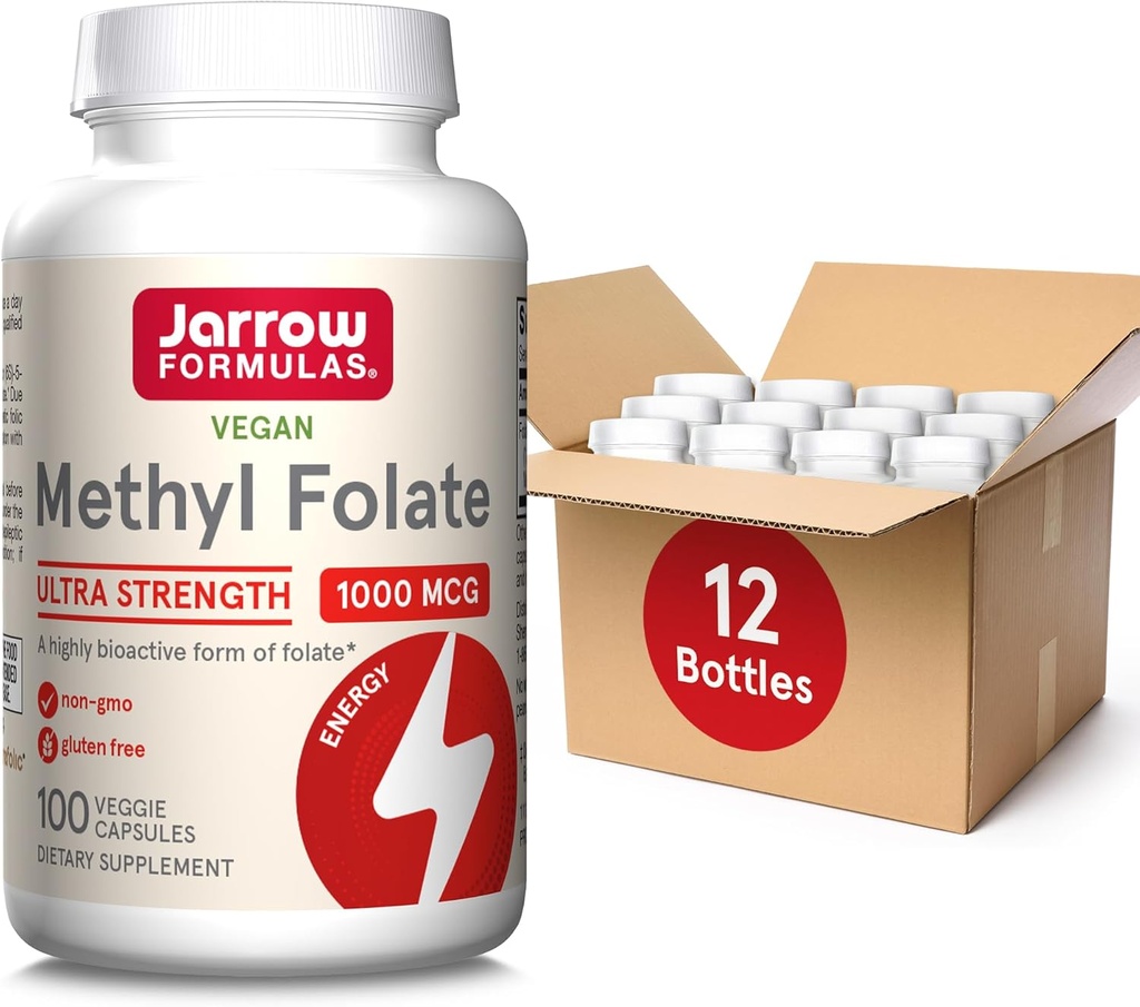 Jarrow Formule Metil Folate 1000 mcg, prehranska dopolnila, metil Folat za celično energetsko podporo, 100 Veggie Kapsule, 100 dnevna dobava, (paket po 12)