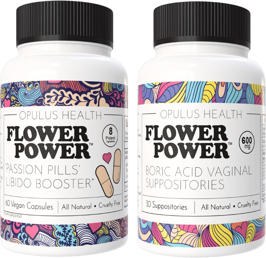 Rože moč - Passion Pills Libido Booster & Boric Acid Suppositorys – Vse naravno Feminine Care paket za izboljšano Libido, Odor nadzor, in uravnoteženo zdravje vaginal – 60 Veganske kapsule, 600mg – Ma