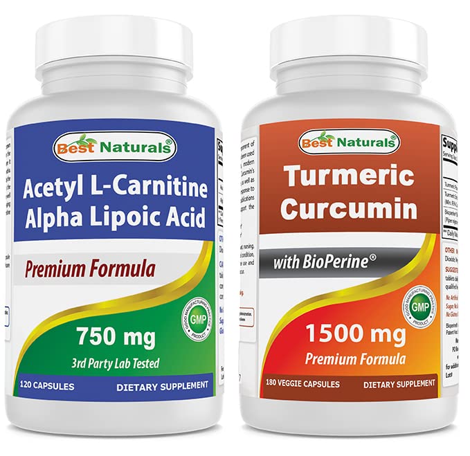 Najboljši naravni acetil L-karnitin in alfa lipoična kislina 750 mg in kurkumin 1500 mg/serving z bioperinom