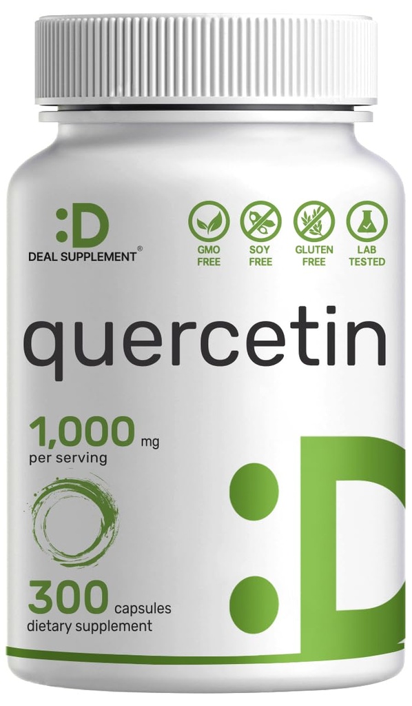 Quercetin 1.000mg na serviranje, 300 kapsul – zdravi imunski dodatki, visoko biorazpoložljivi aromatiki, naravni antioksidant – ne-GMO, brez soje, brez glutena