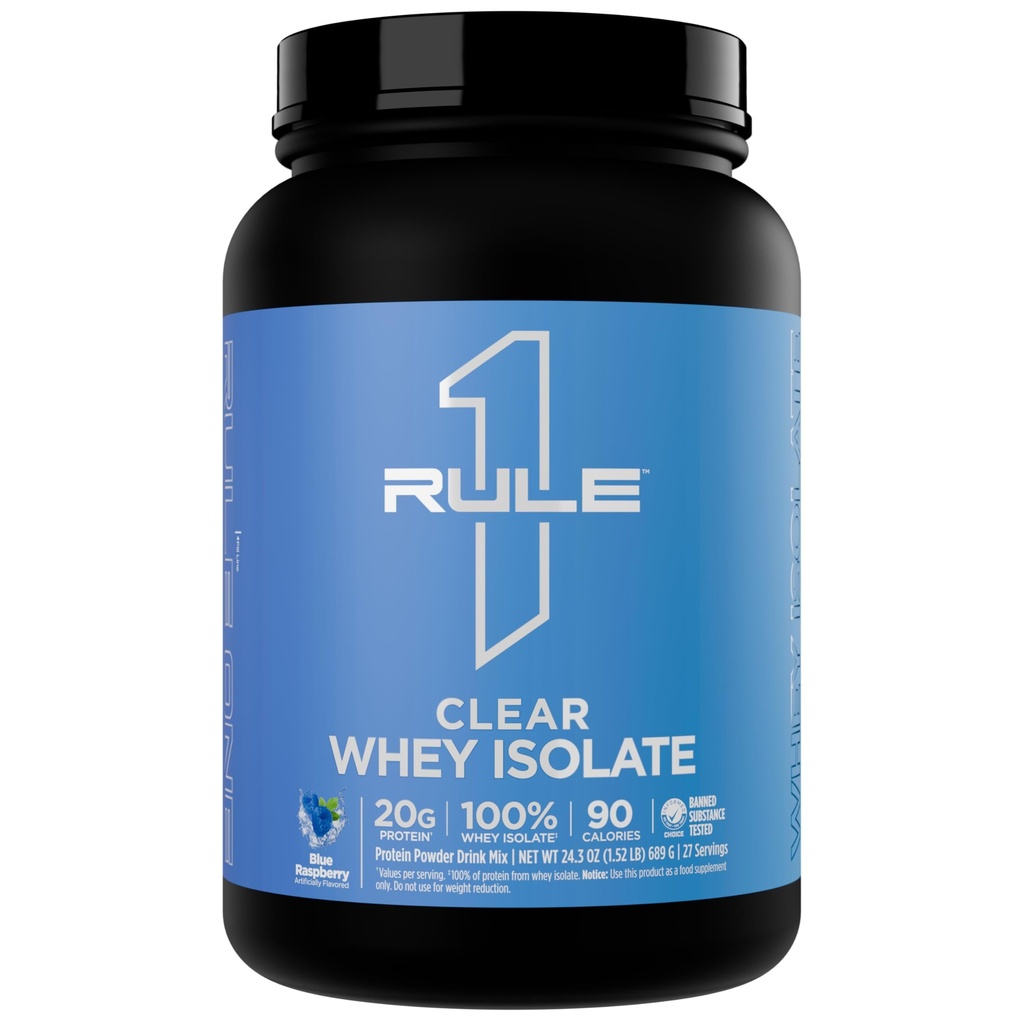 Pravilo 1 Jasno izolat sirotke - 20g All-whey izolat beljakovin, več kot 9g EAA, 300mg elektrolitskih mineralov, 90 kalorij, svetlobe, Crisp, in osvežilni okus (27 strežbe, modra malina)