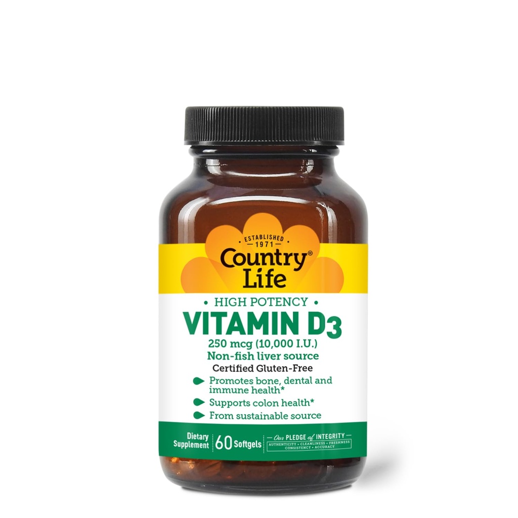 Country Life Vitamin D3 10.000 i.e. – Visoka moč, neribji vir 