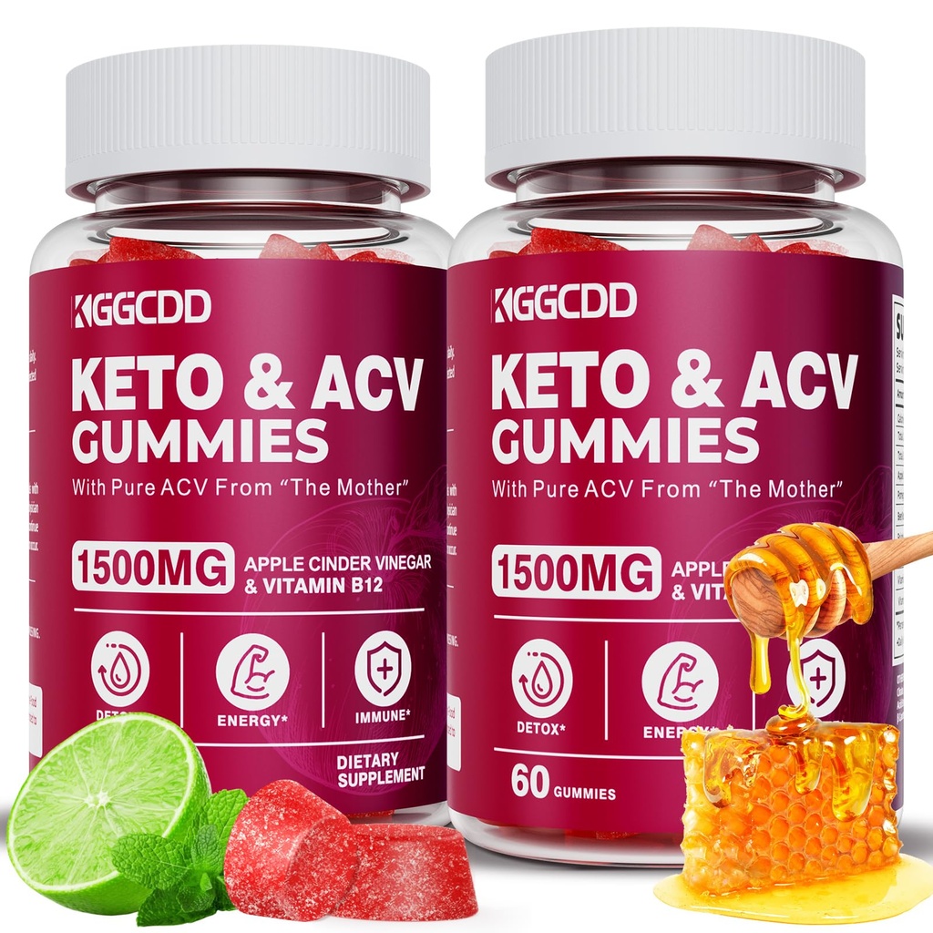 (2 pakiranji) Keto ACV Gummies1500MG Keto Gummies Apple Cider kis Oblikovan z granit beet Juice v prahu B12 Vegan Non GSO 120 Gummys