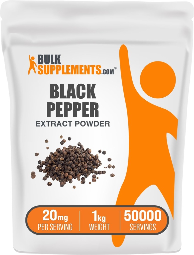 BulkSupplements.com Black Pepper Extract Powder - Black Pepper Supplements, Piperine dodatki - Vegan & Gluten Free, 20mg na Serving, 1kg (2,2 lbs) (Pack of 1)