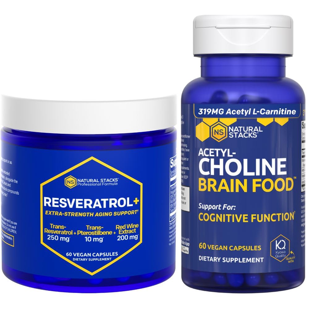 NARAVNI ZASTAVI Acetilholin Brain Food + Resveratrol dodatek paket - podpira kognitivne funkcije in staranje možganov* - 120 Vse kapsule