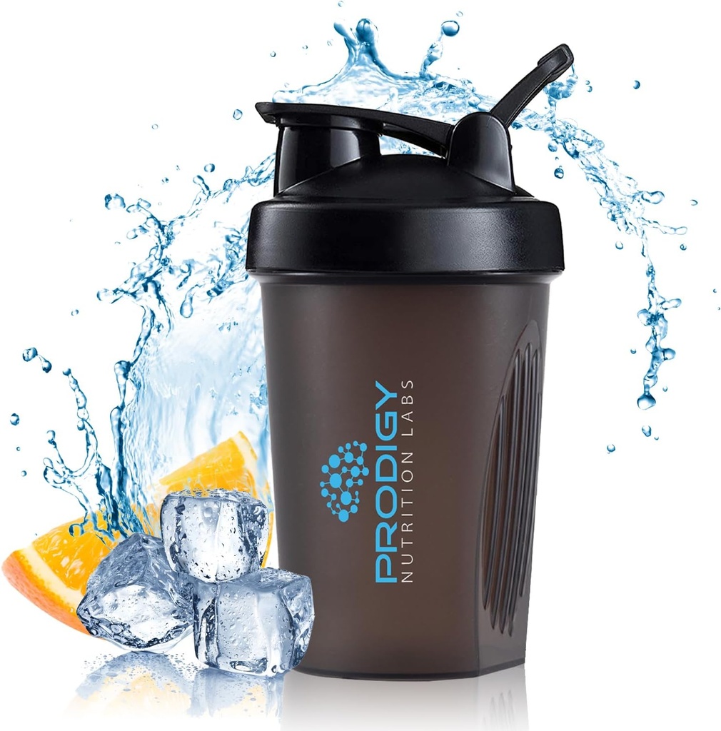 Prodigy Nutrition Labs Premium Shaker steklenica kot nalašč za beljakovinske pretrese in Pred vadbo -14 Ounce (črna)