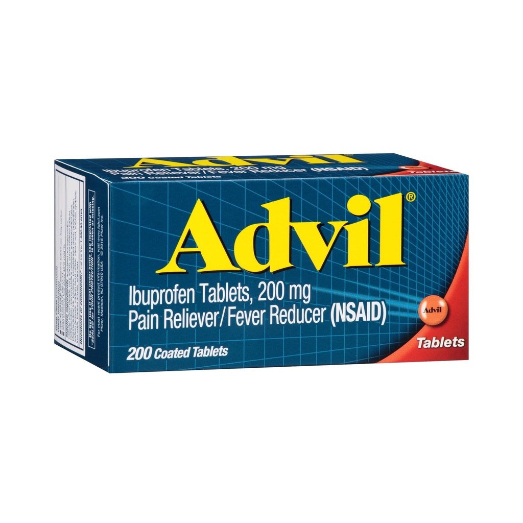Advil Pain Reliever in Fever Reducer, Pain Relief Medicine z Ibuprofen 200 mg za glavobol, Backache, Menstrualne bolečine in lajšanje bolečine v sklepih - 200 Obložene tablete