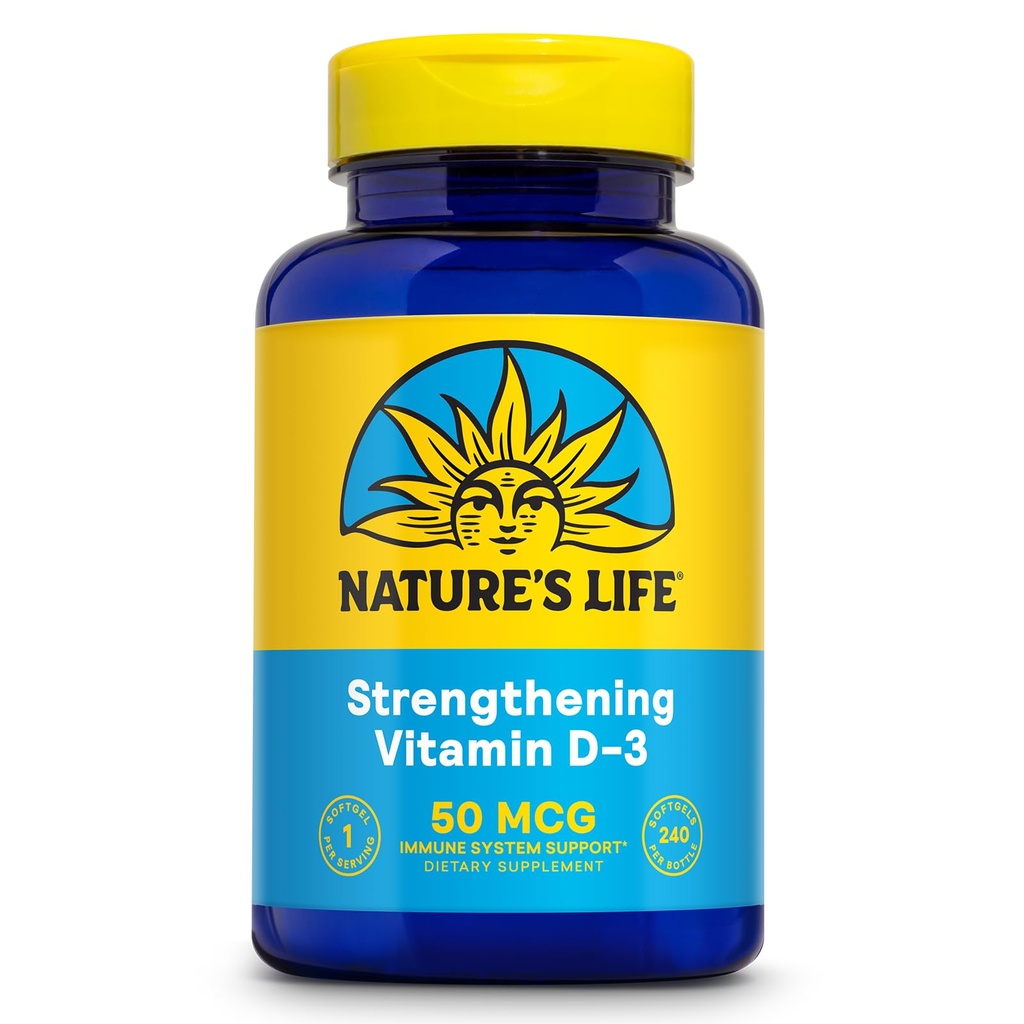 Življenje v naravi Krepitev vitamina D3 2000 i.e. (50 μg) - Vitamin D - zdravje kosti in imunosupresivna podpora dodatek - Easy-to-Swallow Softgels - 60-dnevno jamstvo, Laboratorij preverjen - 240 Servings, 240ct