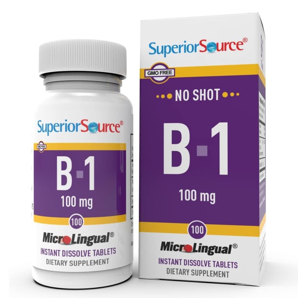 Superior Source B-1 100 mg - Vitamin B dodatek podpira zdravo energijo in rast - Živčna in prebavna sistem podpora Formula s tiamin - 100 Podjezično raztapljanje tablete