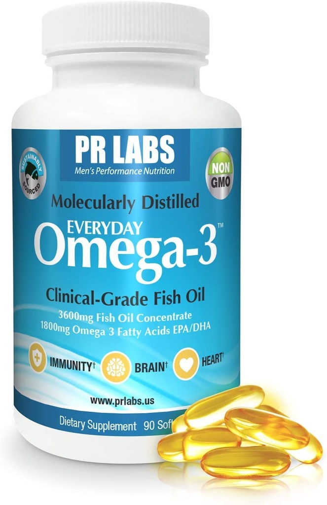 PR laboratoriji - vsak dan Omega-3 Klinična stopnja ribjega olja dopolnilo za moške - spodbuja srce, možgane, imunske in skupne podpore - Trajno izvorno in molekularno destilacijo - 1800mg EPA in DHA - 1 pakiranje