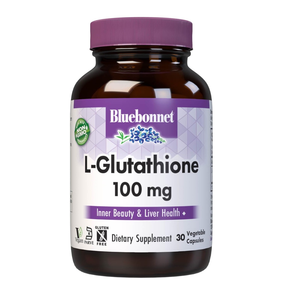Bluebonnet Nutrition L-glutation 100mg, prosto Form aminokislina, za prosto radikalno zaščito, brez glutena, brez glutena, brez GMO, Kosher Certified, Vegan, 30 Zelenjavnih kapsul, 30 Servingov