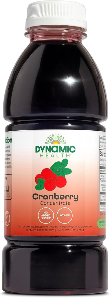 Dynamic Health Pure Cranberry Nesladkan 100% Juice koncentrat, Naravni antioksidant dodatek, Brez dodatkov, Brez dodanega sladkorja, Brez konzervansov, 16 Serving, 16oz