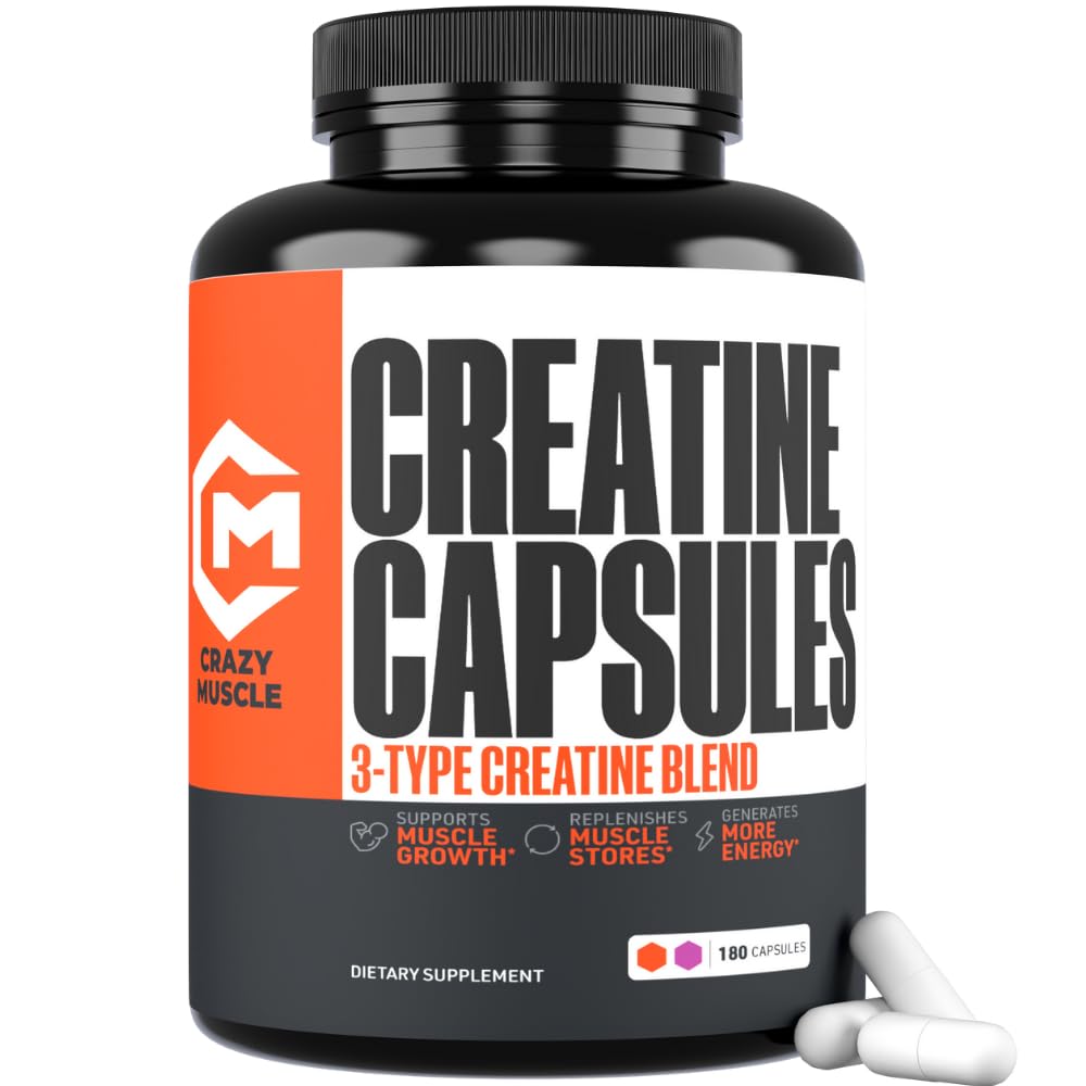 Kreatin Kapsule, 5g Premium 3X TriAtine Preworkout Bulk Muscle Mass Gainer, visoka absorpcija Enostavna za jemanje Kreatin monohidrat Tablete Alternativne Optimalne zmogljivosti za moške, 180 Kapsule