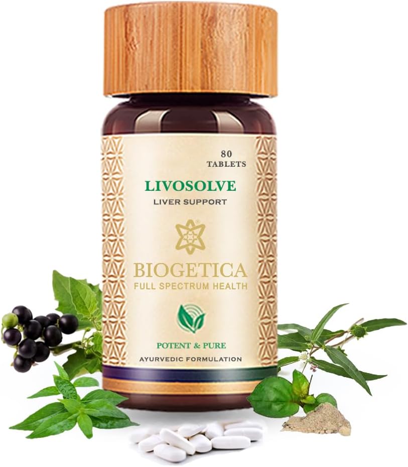 Biogetica Livosolve Zeliščni dodatek za zdravljenje jeter - popolna podpora jetrnim boleznim, čiščenje in razstrupljanje, ščiti celice in encime - 100% Vegan Non-GMO - 80 tablet
