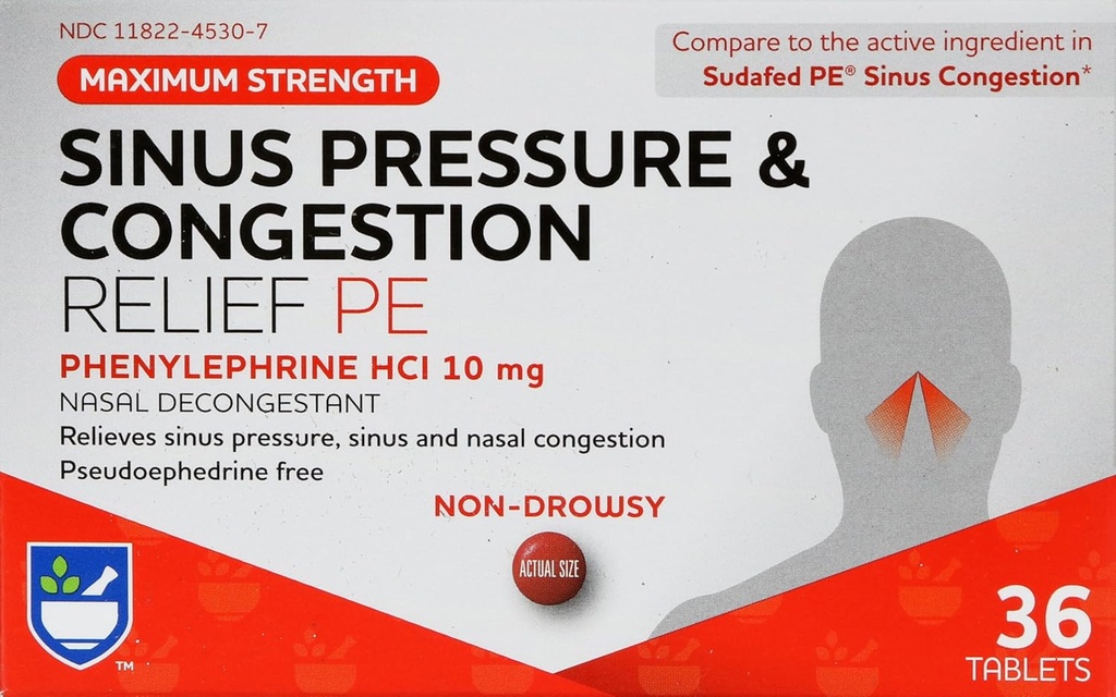 Rite Aid Sinus Pritisk in prezasedenost Ne-Drowsy Relief PE, 10mg - 36 Tablete Nasal Dekongestiv 