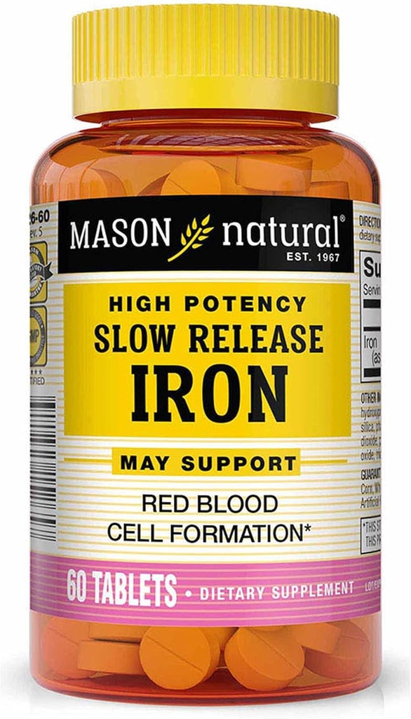 Mason Natural Slow Release likalnik, Primerjajte z aktivnimi sestavinami v počasni Fe, 60 tablet